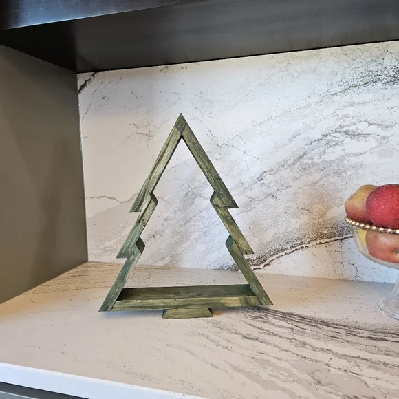 Handcrafted Wood Green Stained Christmas Tree Holiday Decor - Picture 2 of 5